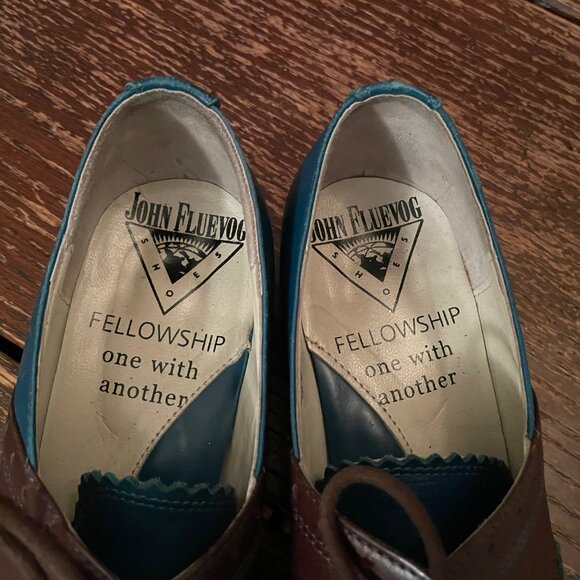 RARE Fluevog Erika Loafers Lace Up Brown Blue Selling as-is CUTE Retro Size 7 - Picture 13 of 13